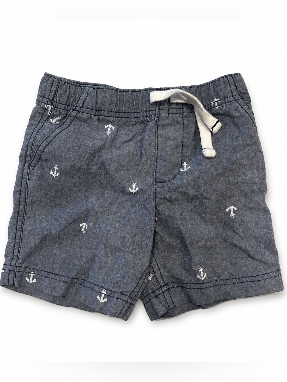 Carter's Navy Anchor Embroidered Pull-On Shorts with Cream Drawstring